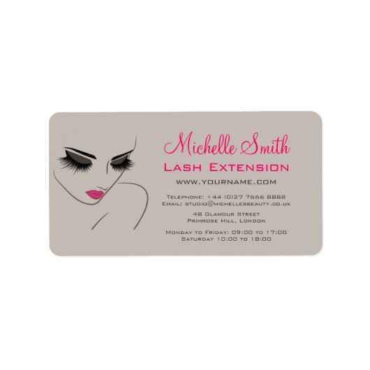 Elegante Roze en Grijze Wimper Extentie Schoonheid Etiket (Voorkant)