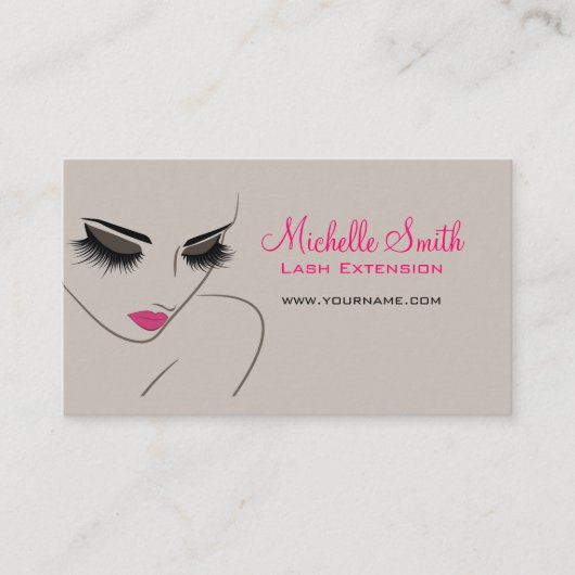 Elegante Roze en Grijze Wimper Extentie Schoonheid Visitekaartje (Voorkant)
