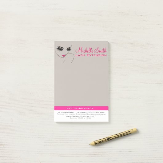 Elegante roze en grijze wimperuitbreiding schoonhe post-it® notes (Op bureau)