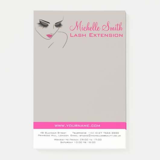 Elegante roze en grijze wimperuitbreiding schoonhe post-it® notes (Voorkant)