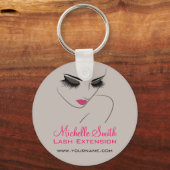 Elegante roze en grijze wimperuitbreiding schoonhe sleutelhanger (Voorkant)