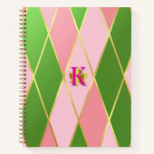 Elegante roze en groene argyle notitieboek (Voorkant)