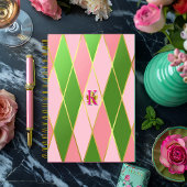 Elegante roze en groene argyle notitieboek