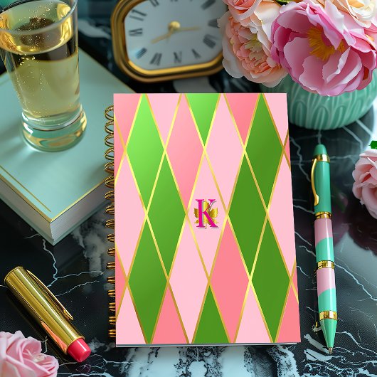 Elegante roze en groene argyle notitieboek