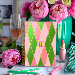 Elegante roze en groene argyle notitieboek