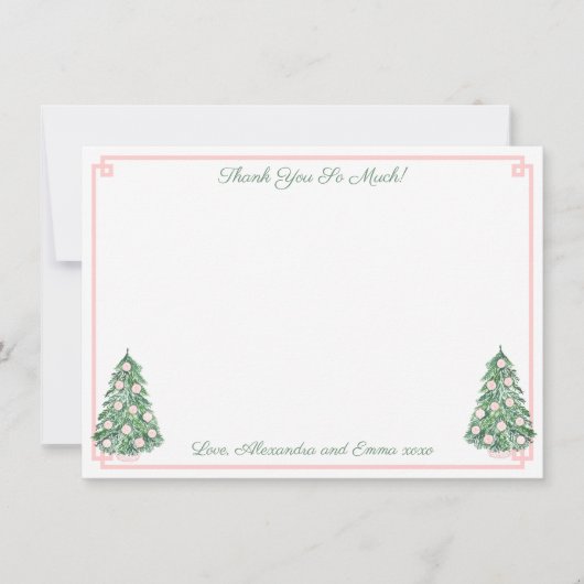 Elegante Roze en Groene Chinoiserie Bruidsdouche Bedankkaart (Voorkant)