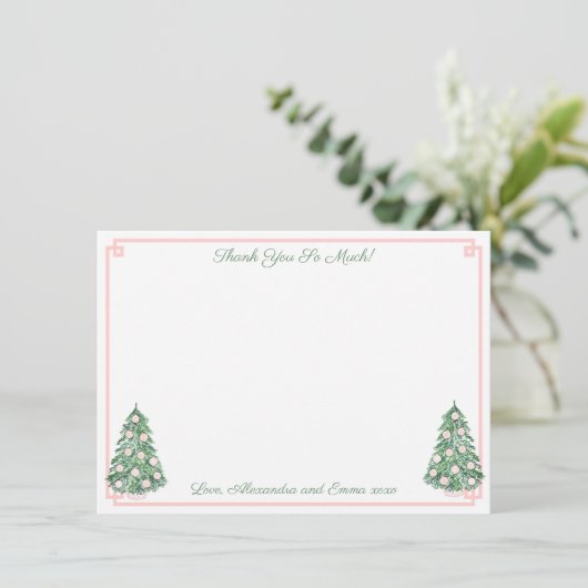 Elegante roze en groene Chinoiserie bruiloft douch Bedankkaart (Staand voorkant)