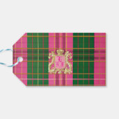 Elegante roze en groene ruitmonogram cadeaulabel (Achterkant Horizontaal)