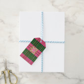Elegante roze en groene ruitmonogram cadeaulabel (Met Touw)