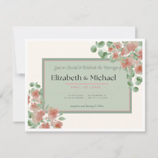 Elegante roze en groene trouwuitnodiging RSVP kaartje