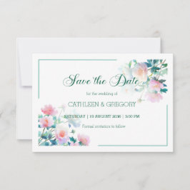 Elegante Roze en Groene Waterverf Trouw Save The Date