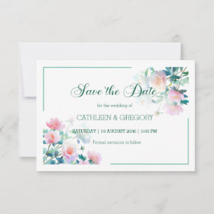 Elegante Roze en Groene Waterverf Trouw  Save The Date