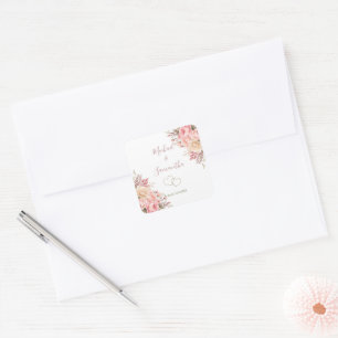 Elegante Roze en Ivoor Kleuren Bruiloft Vierkante Sticker