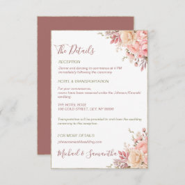 Elegante roze en ivoor Roos Spring Wedding Informatiekaartje