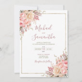 Elegante roze en ivoor Roos Spring Wedding Kaart (Voorkant)
