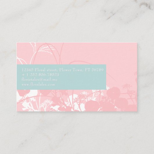 Elegante roze en licht grijsachtige cyaan bloem mi visitekaartje (Achterkant)