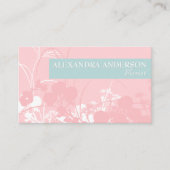 Elegante roze en licht grijsachtige cyaan bloem mi visitekaartje (Voorkant)