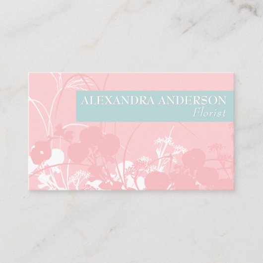 Elegante roze en licht grijsachtige cyaan bloem mi visitekaartje (Voorkant)