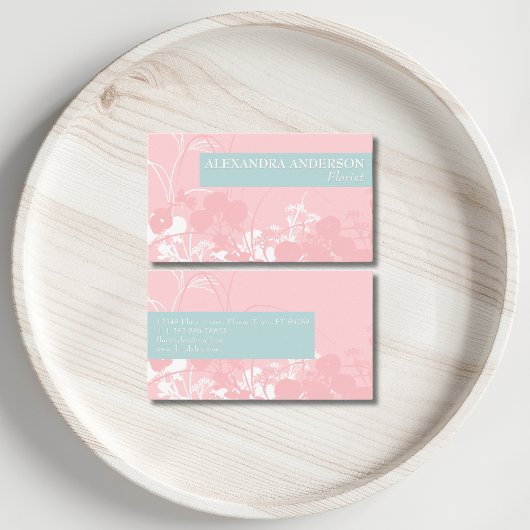 Elegante roze en licht grijsachtige cyaan bloem mi visitekaartje