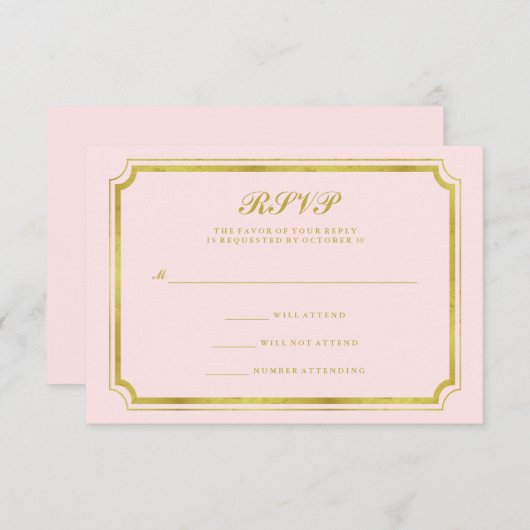 Elegante Roze en Nepgouden Trouw-RSVP RSVP Kaartje (Voorkant / Achterkant)