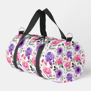 Elegante Roze en Paarse Bloem Patroon Reistas Plunjezak