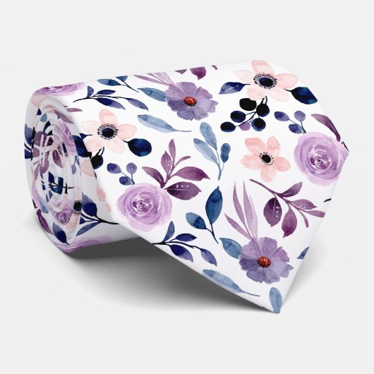 Elegante roze en paarse bloem patroon stropdas (Opgerold)