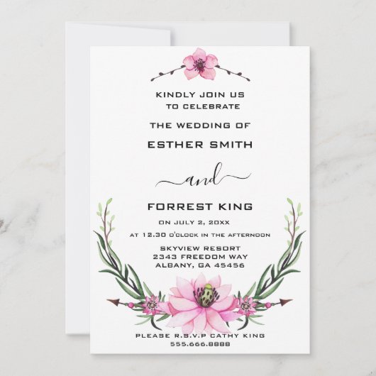 Elegante roze en Paarse bloemen huwelijksuitnodigi Kaart (Voorkant)