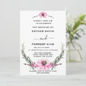 Elegante roze en Paarse bloemen huwelijksuitnodigi Kaart (Staand voorkant)