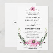 Elegante roze en Paarse bloemen huwelijksuitnodigi Kaart (Voorkant / Achterkant)