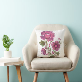Elegante roze en paarse folk art bloemendoek kusse kussen