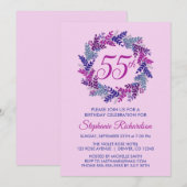 Elegante roze en Paarse krans 55e verjaardag Kaart (Voorkant / Achterkant)