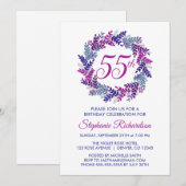 Elegante roze en Paarse krans 55e verjaardag Kaart (Voorkant / Achterkant)