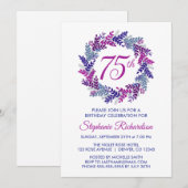 Elegante roze en Paarse krans 75e verjaardag Kaart (Voorkant / Achterkant)