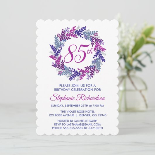 Elegante roze en Paarse krans 85e verjaardag Kaart (Staand voorkant)