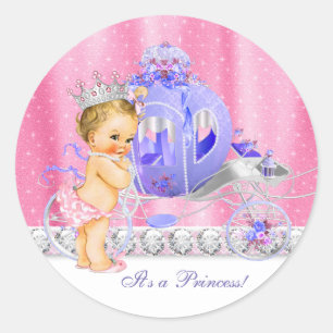 Elegante Roze en Paarse Prinses Baby Shower Ronde Sticker