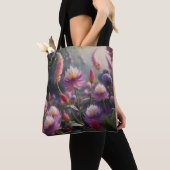 Elegante roze en Paarse wilde bloemen Tote Bag (Dichtbij)