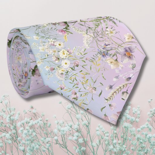 Elegante Roze en Periwinkle Bloemen Trouwstropdas Stropdas