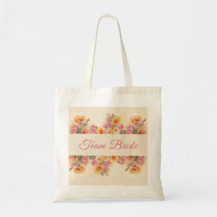 Elegante roze en perzik bloemenbruidsmeisje tote bag