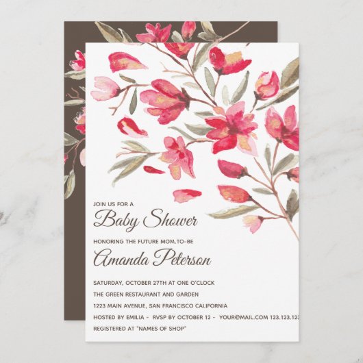 Elegante roze en rode bloemetjes in bloei Baby sho Kaart (Voorkant / Achterkant)