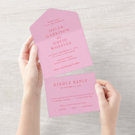 Elegante Roze en Rode Klassieke Bruiloft All In One Uitnodiging