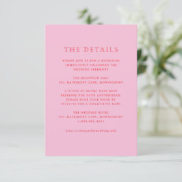 Elegante Roze en Rode Klassieke Bruiloft Informatiekaartje