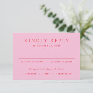 Elegante Roze en Rode Klassieke Bruiloft RSVP Kaartje