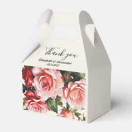 Elegante roze en rode rozen bloemenbruiloft bedankdoosjes