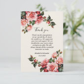Elegante roze en rode rozen bloemenbruiloft bedankkaart (Staand voorkant)