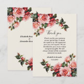 Elegante roze en rode rozen bloemenbruiloft bedankkaart (Voorkant / Achterkant)
