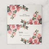 Elegante roze en rode rozen bloemenbruiloft plaatskaartje (Buitenkant ongevouwen)