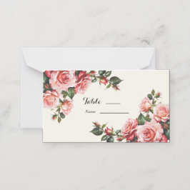 Elegante roze en rode rozen bloemenbruiloft plaatskaartje