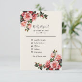 Elegante roze en rode rozen bloemenbruiloft RSVP kaartje (Staand voorkant)