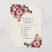 Elegante roze en rode rozen bloemenbruiloft RSVP kaartje (Voorkant / Achterkant)
