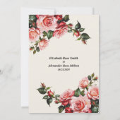 Elegante roze en rode rozen bloemenbruiloft save the date (Achterkant)